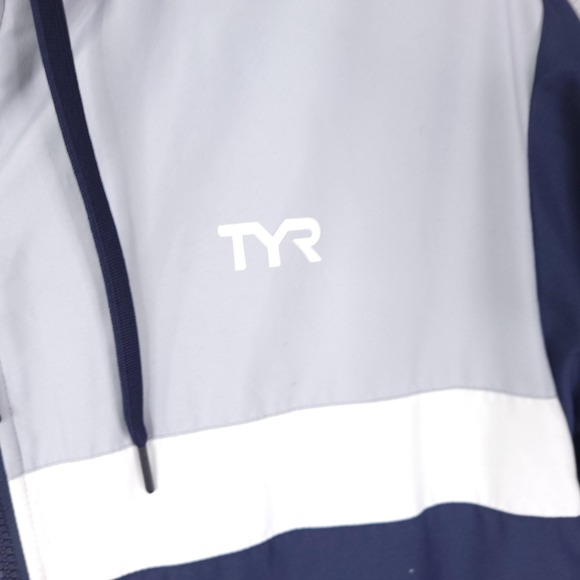 TYR Swim Parka Hooded Jacket Mens Medium Navy Gray White Fleece Lined Team TPA - Picture 7 of 16